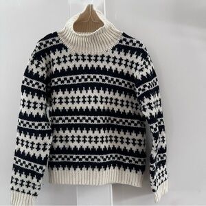CLUB MONACO CMX Wool Fair Isle Turtle Neck Black & Cream Cozy knit sweater small